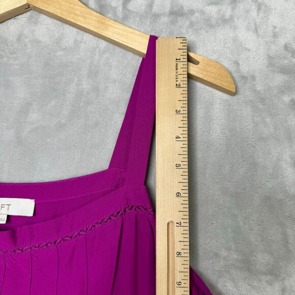 LOFT Top Womens Large Purple Tank Pleated Applique Lace Rayon - Picture 7 of 8